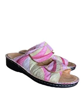 Joseph Stewart Pastel Cork Slip on Slides Sandals Pink Swirl Women’s size 10